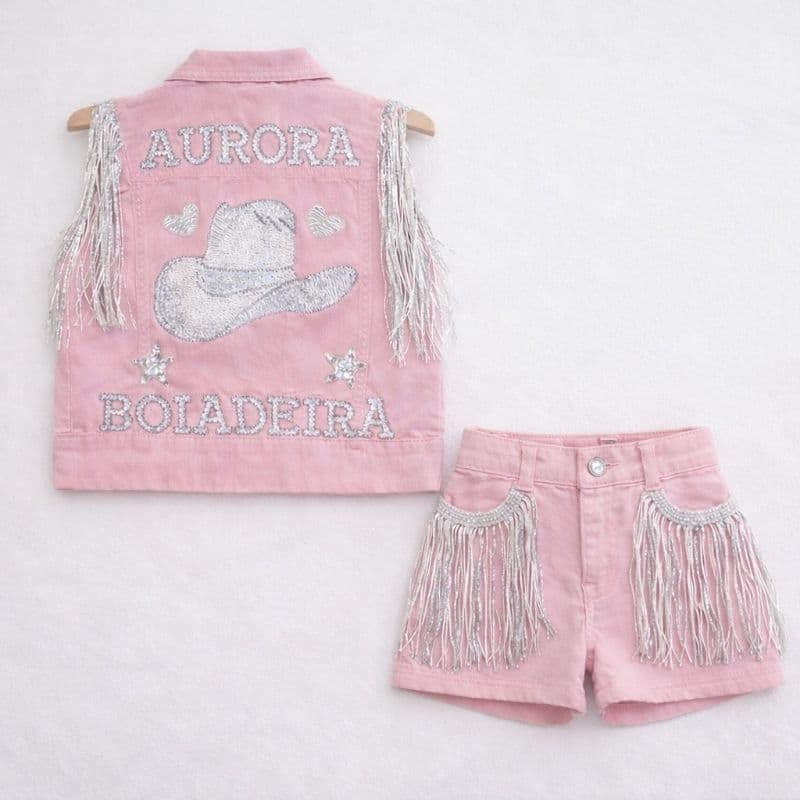 Colete Boiadeira Personalizada Ana Castela Rosa