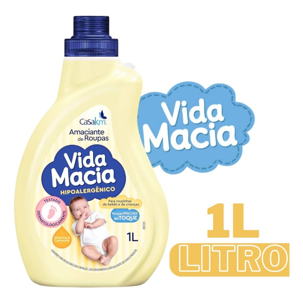 Amaciante Vida Macia Baby e Kids Roupinhas Cheirosas Roupas Perfumas Bebê Glicerina & Camomila 1L
