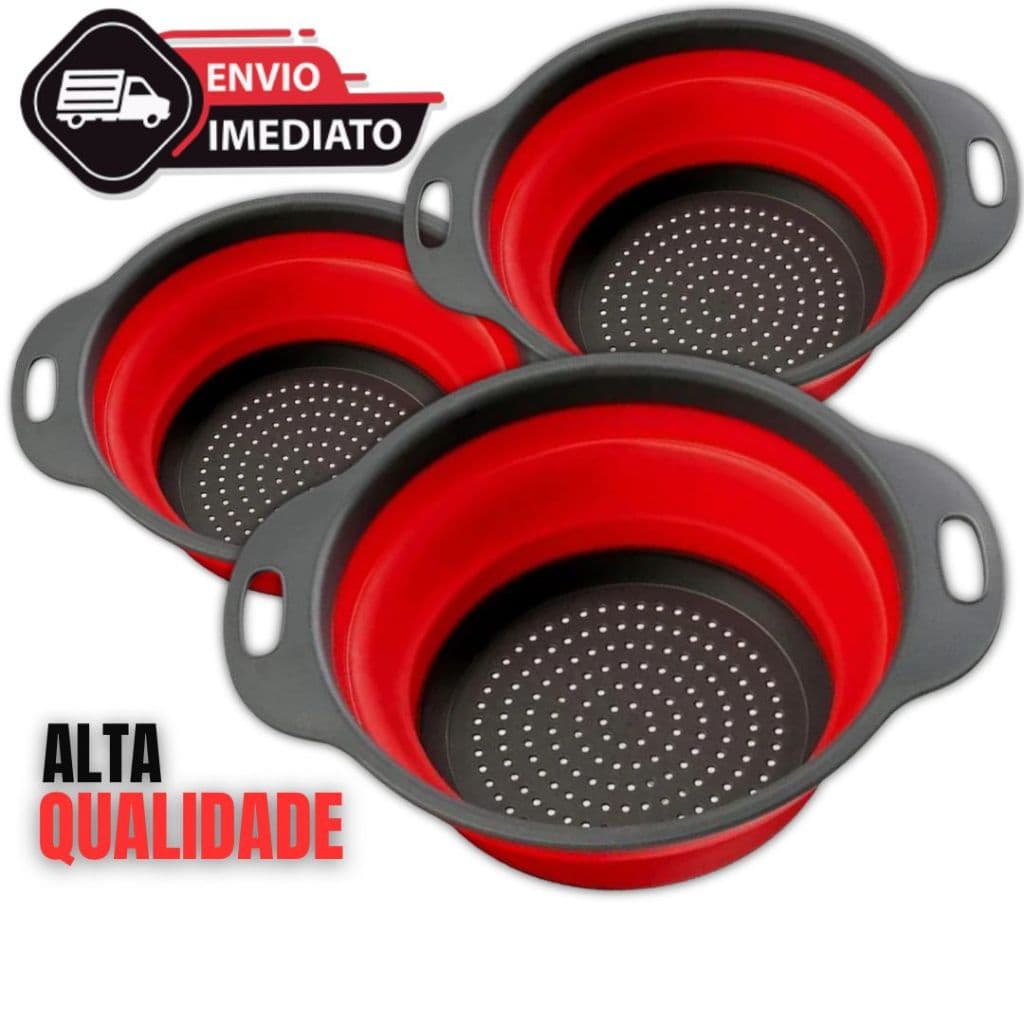 Escorredor Redondo Retrátil Dobrável Silicone Multiuso Verduras Frutas Arroz Macarrão Casa