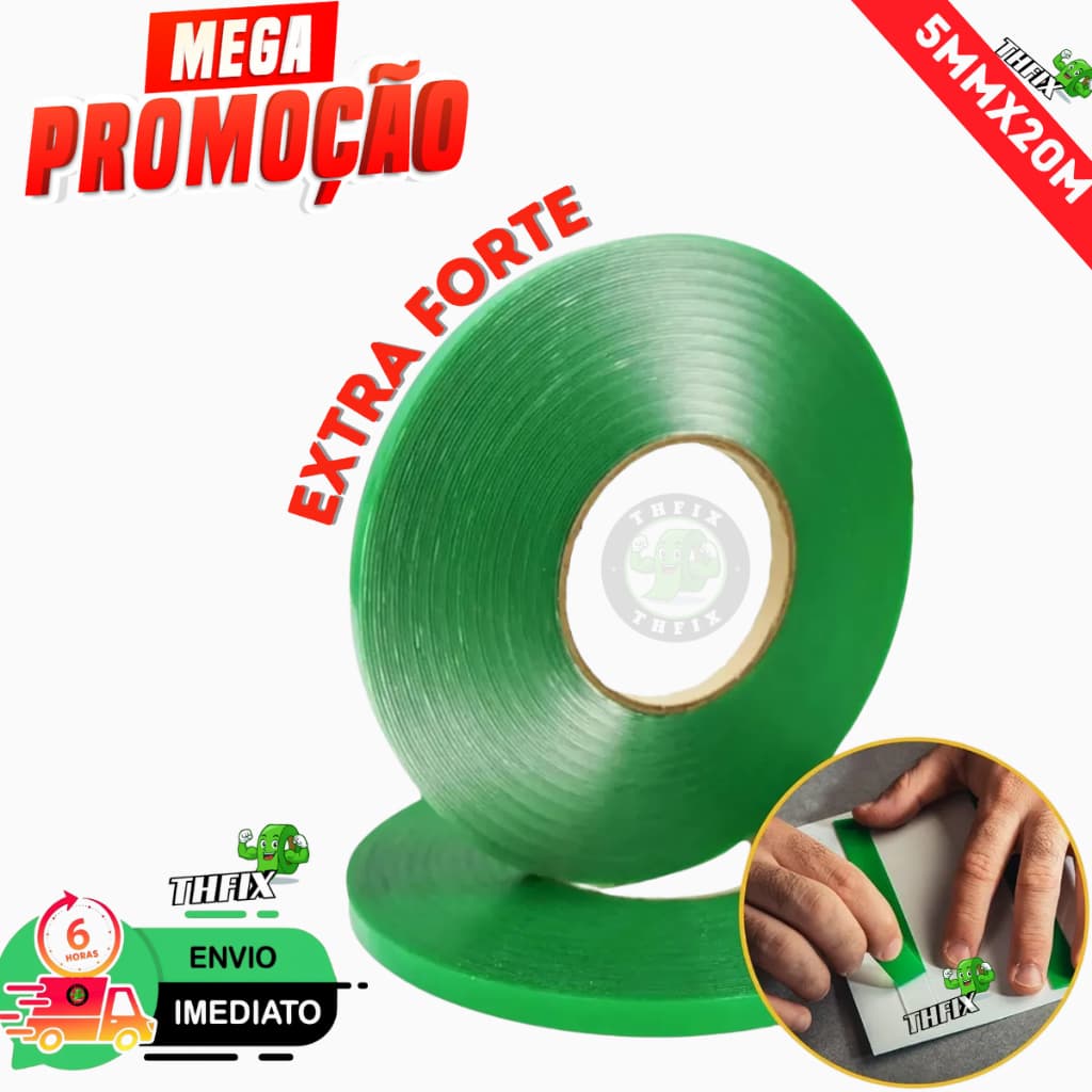 Kit 3 Rolo Fita Dupla Face 5mmx20m Extra Forte Acrílica Ideal para Espelho Placas PVC Moldura Quadro