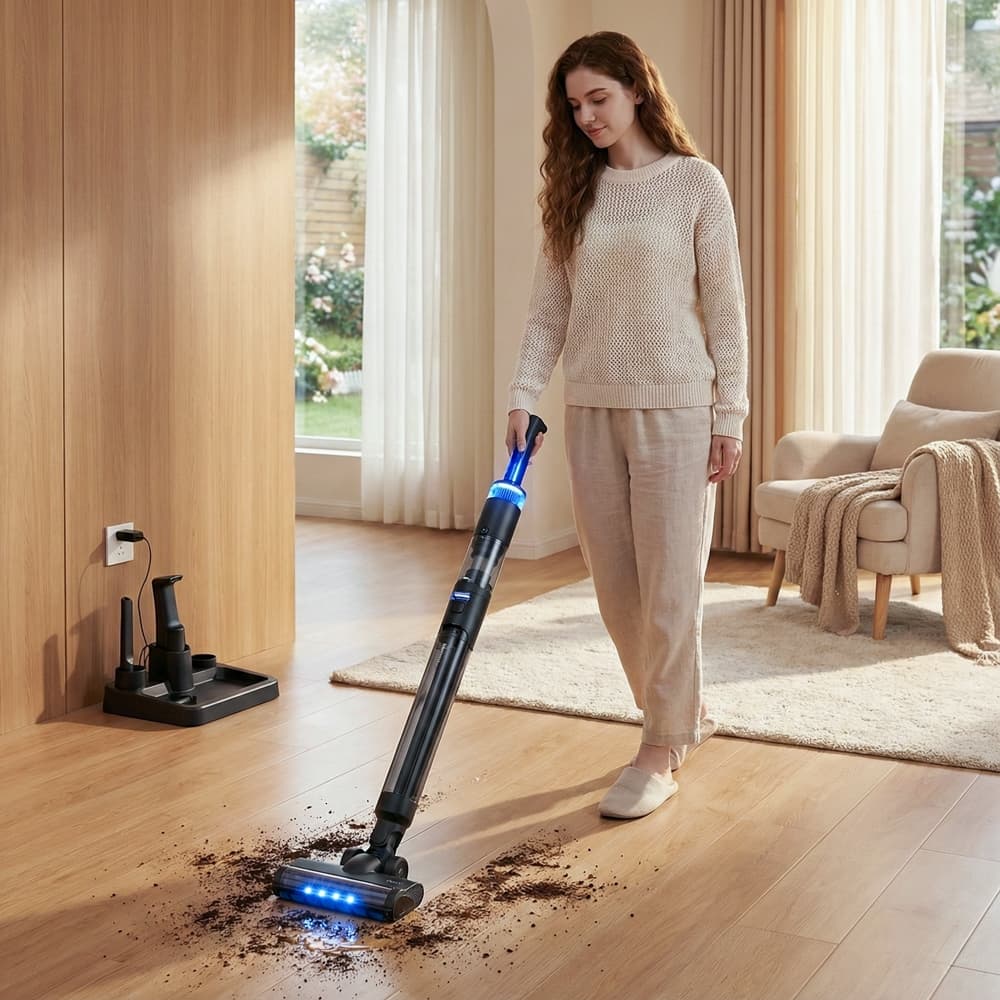 Máquina de limpeza Pisos 5 em 1 de Alta Potência 200W, 4 modos, pode deitar-se para giro flexível, sem manchas