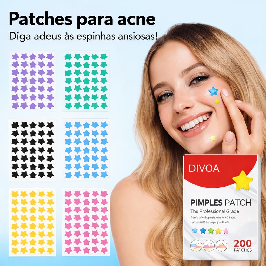 Adesivos Secador de Espinhas Acne Pele Limpa 240 Pacote Patches em formato de estrelas cor aleatória
