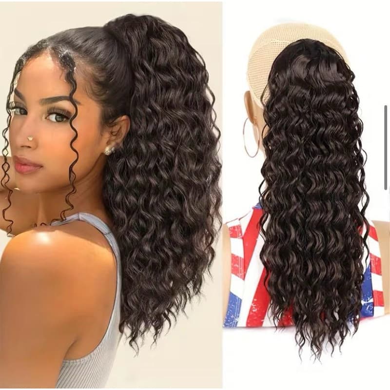 Rabo de cavalo cacheado volumoso semelhante ao humano médio