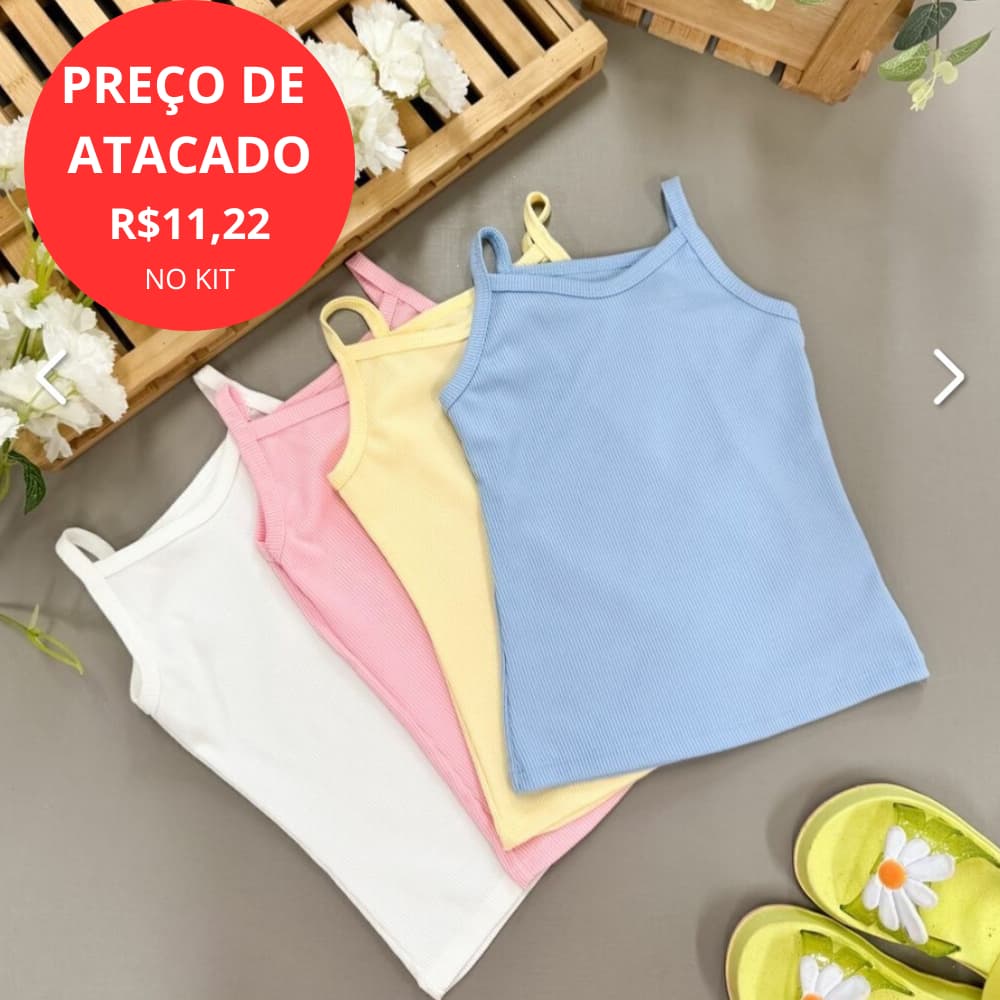 Kit 4 Camisetas Regatas Menina Roupas Infantil Feminino Verão Blusas Básicas Lisa Kids Algodão/