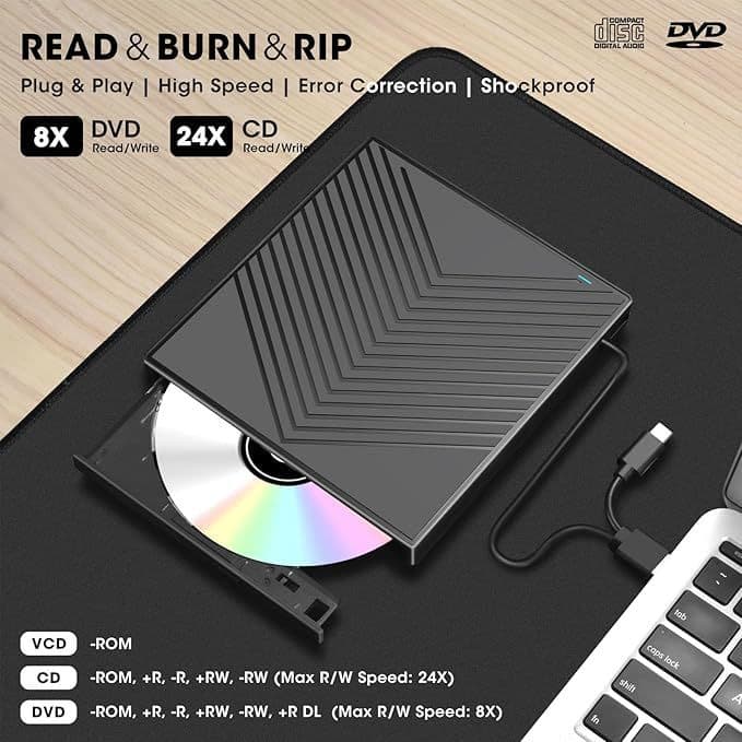 7 Em 1 Gravador Leitor Cd/dvd Externo Usb3.0 Pc Notebook