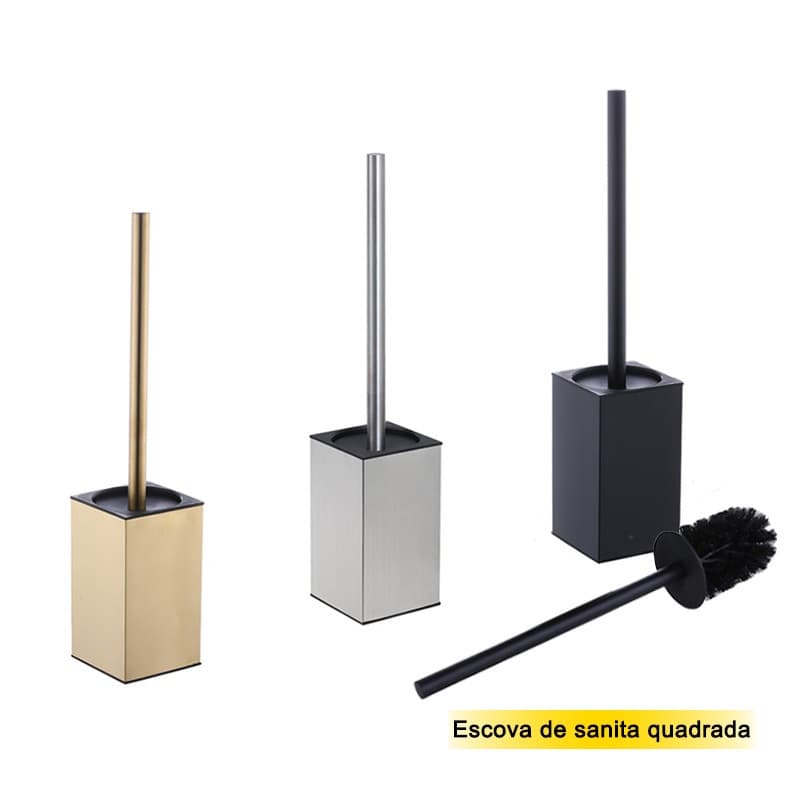 Escova de Sanita Quadrada Moderna em Aço Inoxidável, Acessório de Banho Desmontável