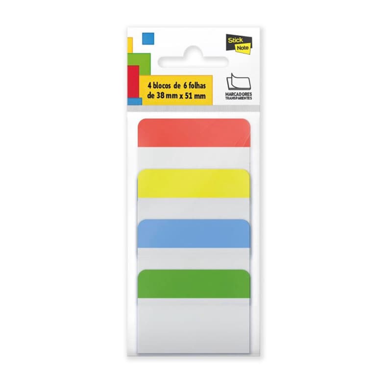 Marcador de página 38x51mm 4 cores transparente c/ 24fls Stick Note PT 24 UN