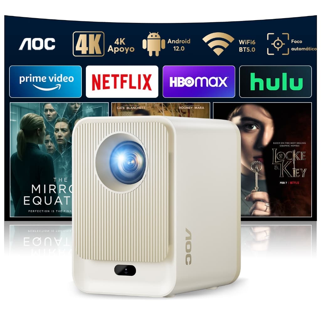 Projetor AOC 4K Lente selada 12.000 lúmens resolução 1080p, foco automático e correção trapezoidal,  Wi-Fi/Bluetooth