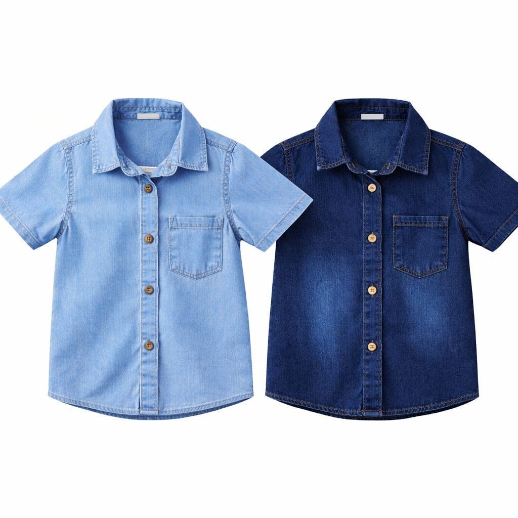 Camisa Jeans Infantil Premium Manga Curta | Conforto e Estilo | 2 a 8 Anos