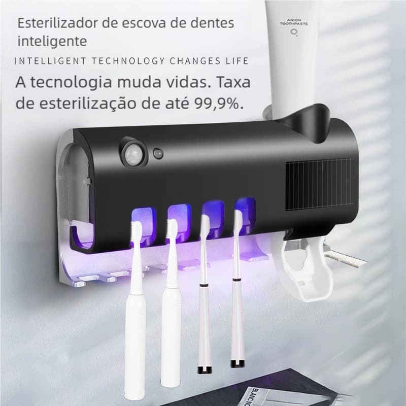 Suporte para Escova de Dentes com Esterilizador UV Antibacteriano e Dispenser Automático de Creme Dental