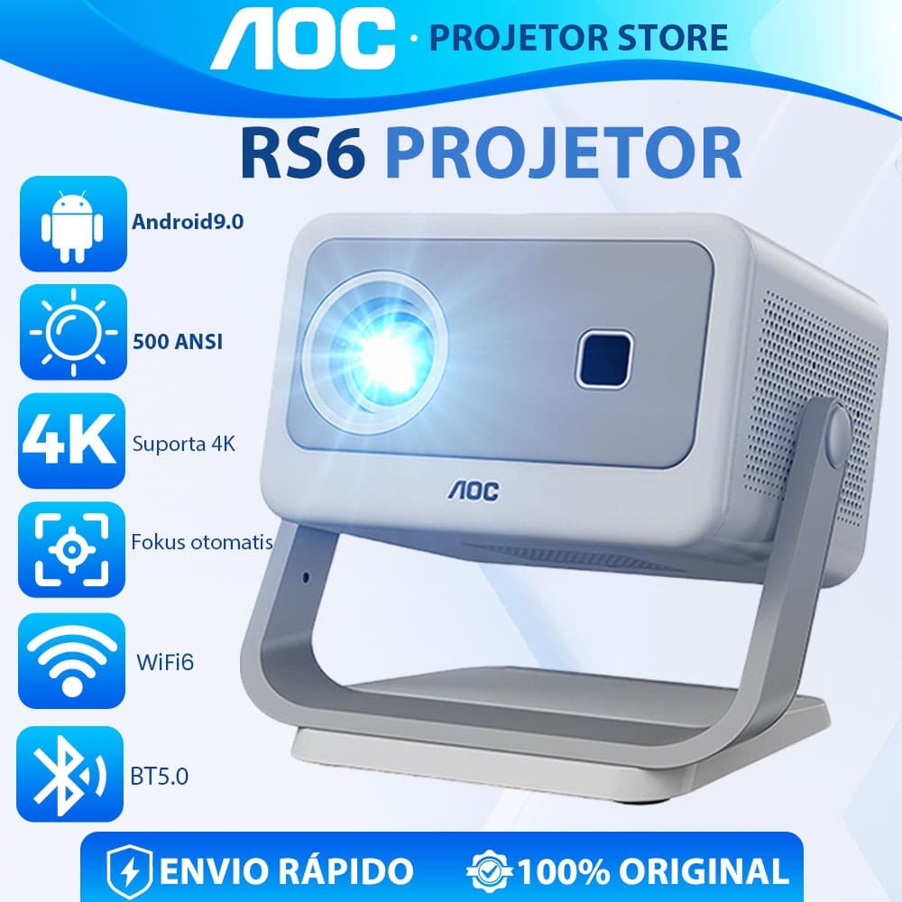 AOC Projetor Portátil Android Projetor 4K Com Foco Automático Full HD 1080P Home Cinema