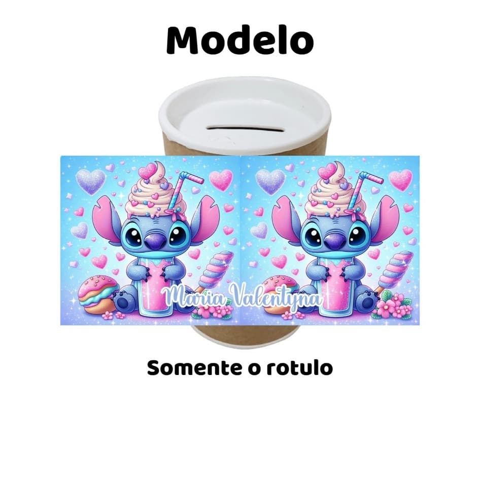 Rótulo adesivo personalizado para cofrinho ou tubolata tema STITCH SO lembrancinha