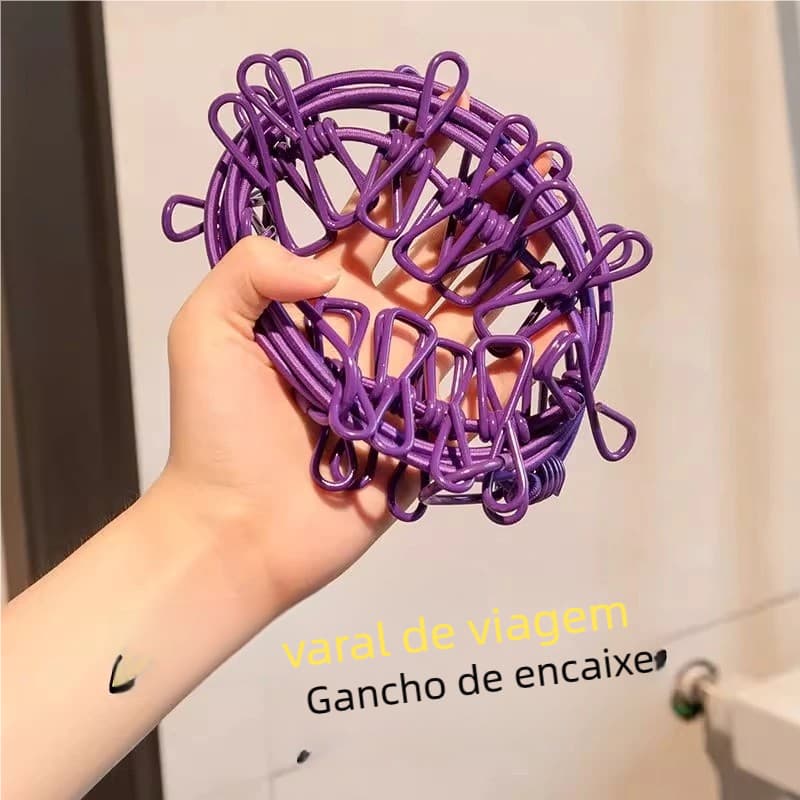 Varal de Roupa Multifuncional com 12 Clipes - Linha de Secagem 180cm