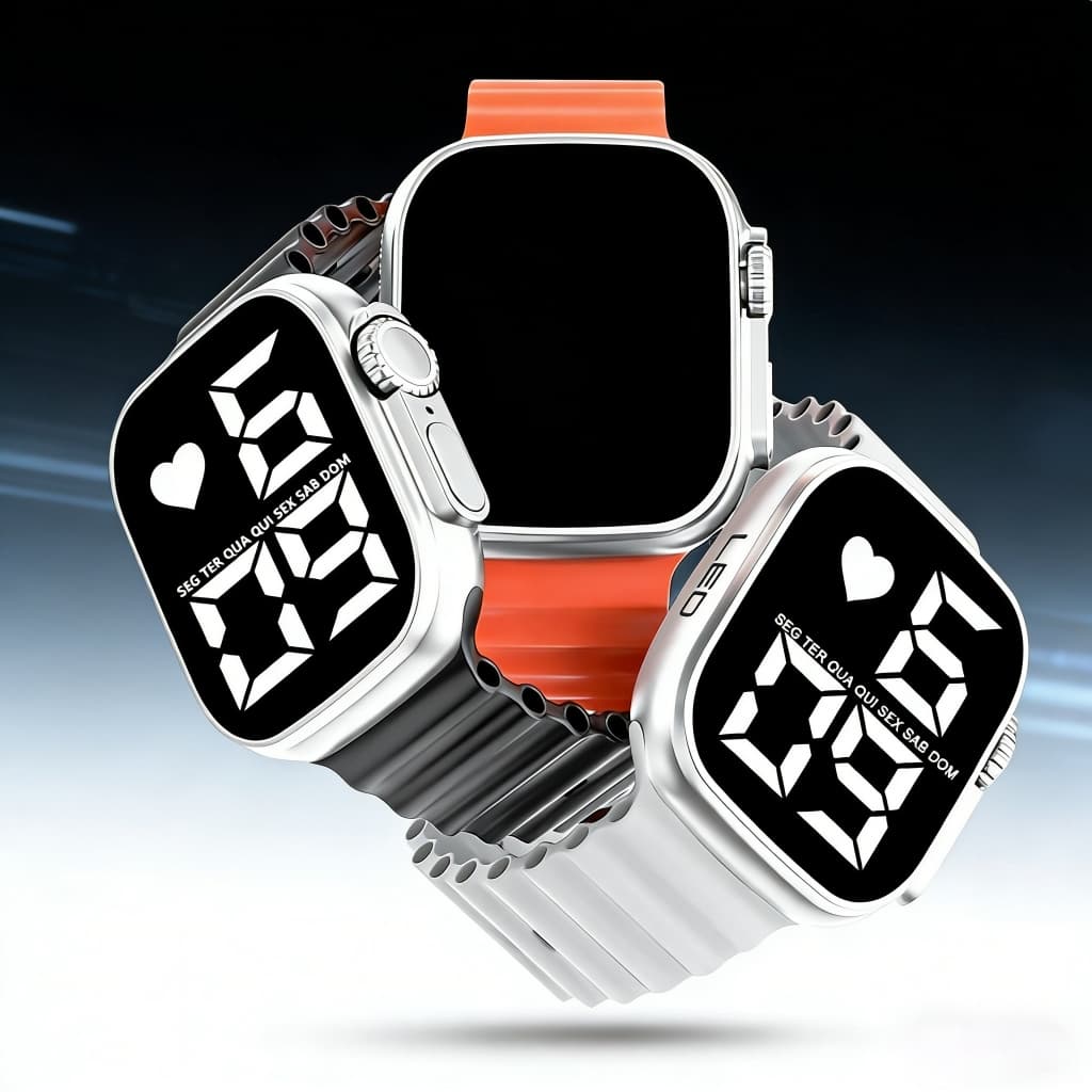 Relógio LED Digital de Pulso Esportivo feminino À Prova D'água Masculino Ultra 9 Esporte Pulseira De Silicone -Accessory