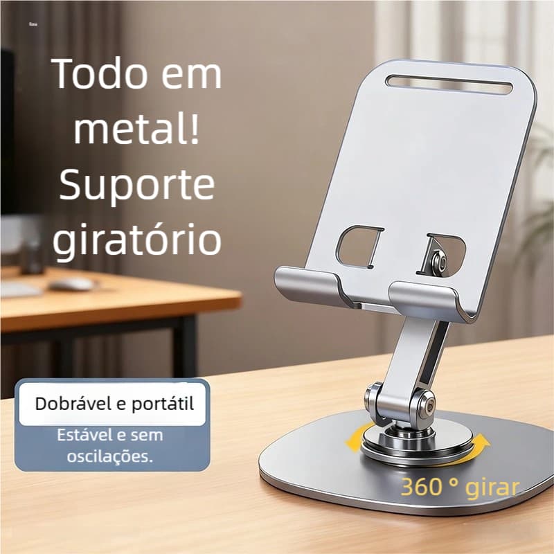 Suporte Ajustável 360º de Alumínio - Base Rotatória para Smartphone e Tablet de Mesa