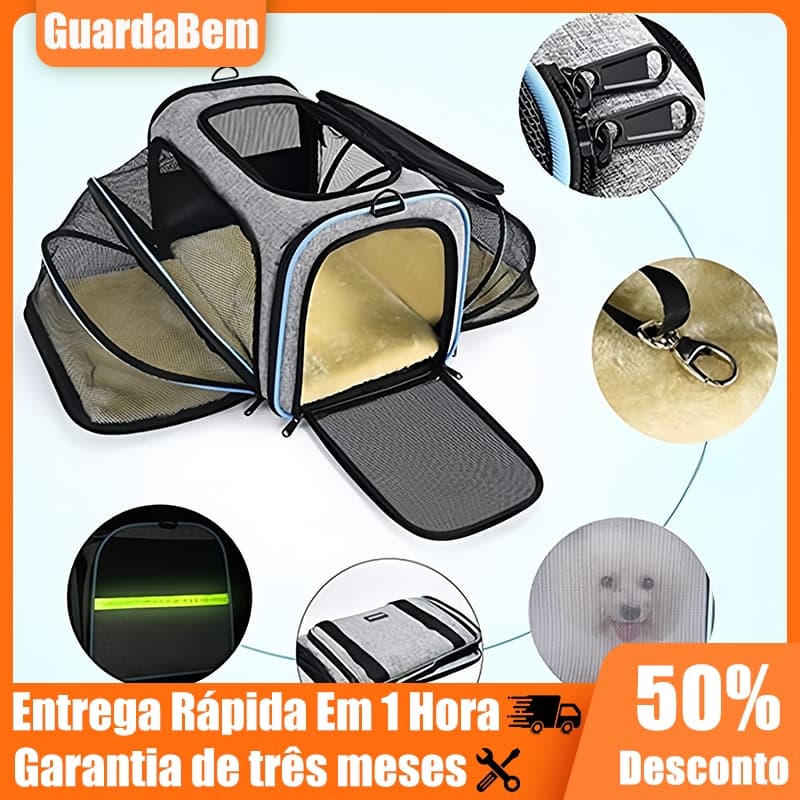 Bolsa Pet Expansível Transporte Viagem Avião Cabine Cachorros E Gatos Cinza Suporta Até 20 KG