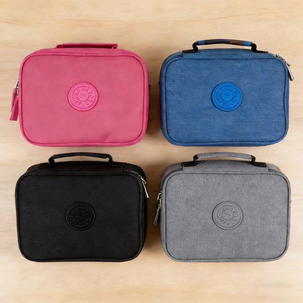 Estojo Escolar Nylon Jumbo 2 Compartimentos Com Alça Organizador Divisórias Ziper Infantil