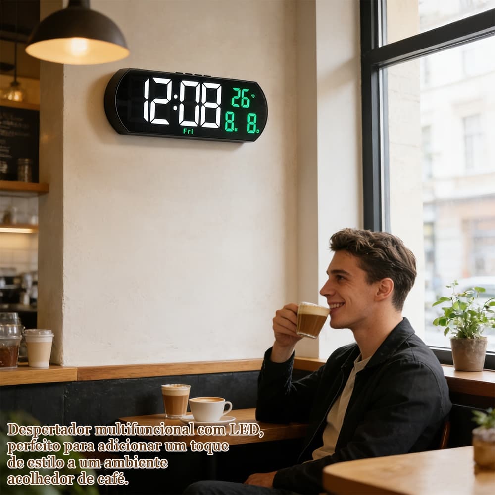 Relógio De Parede Inteligente Com Três Alarmes Brilho Ajustável E Construção Durável