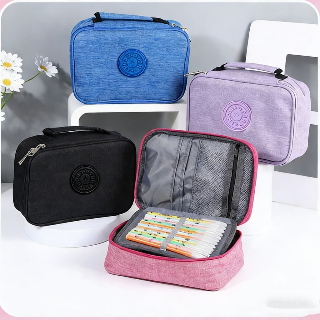 Estojo 72 Pens Nylon Com Alça Escolar Box Organizador Infantil