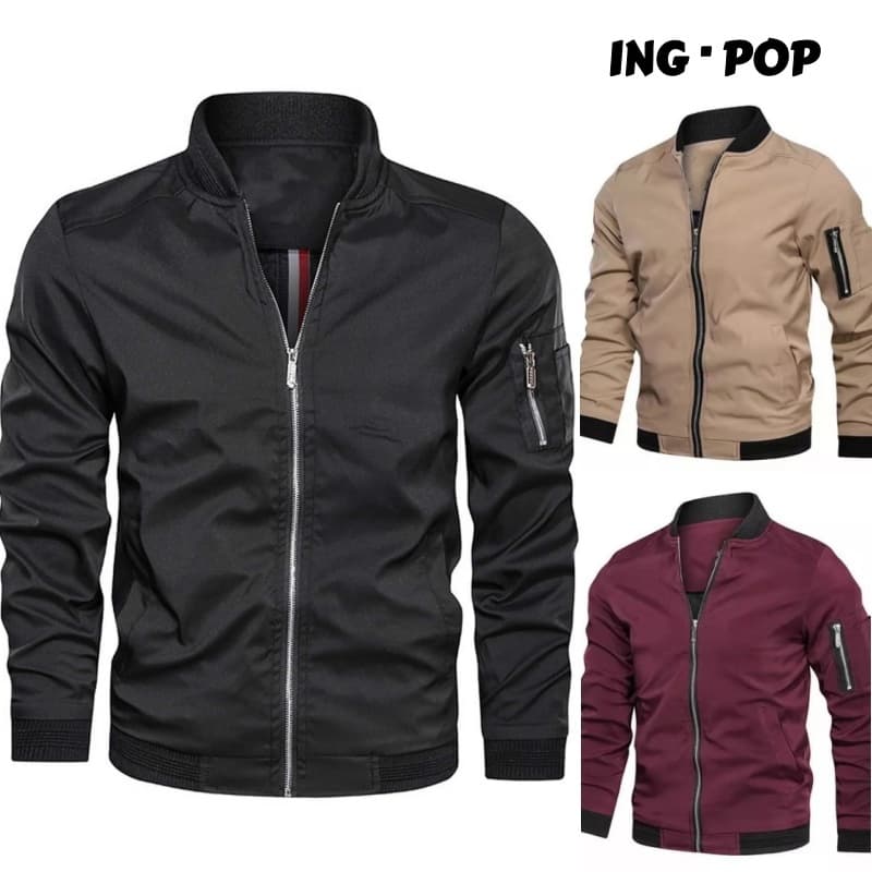 Jaqueta Bomber Masculina De Manga Longa De Zíper Sólida Jaqueta Moda Casual Slim Casacos Jaqueta