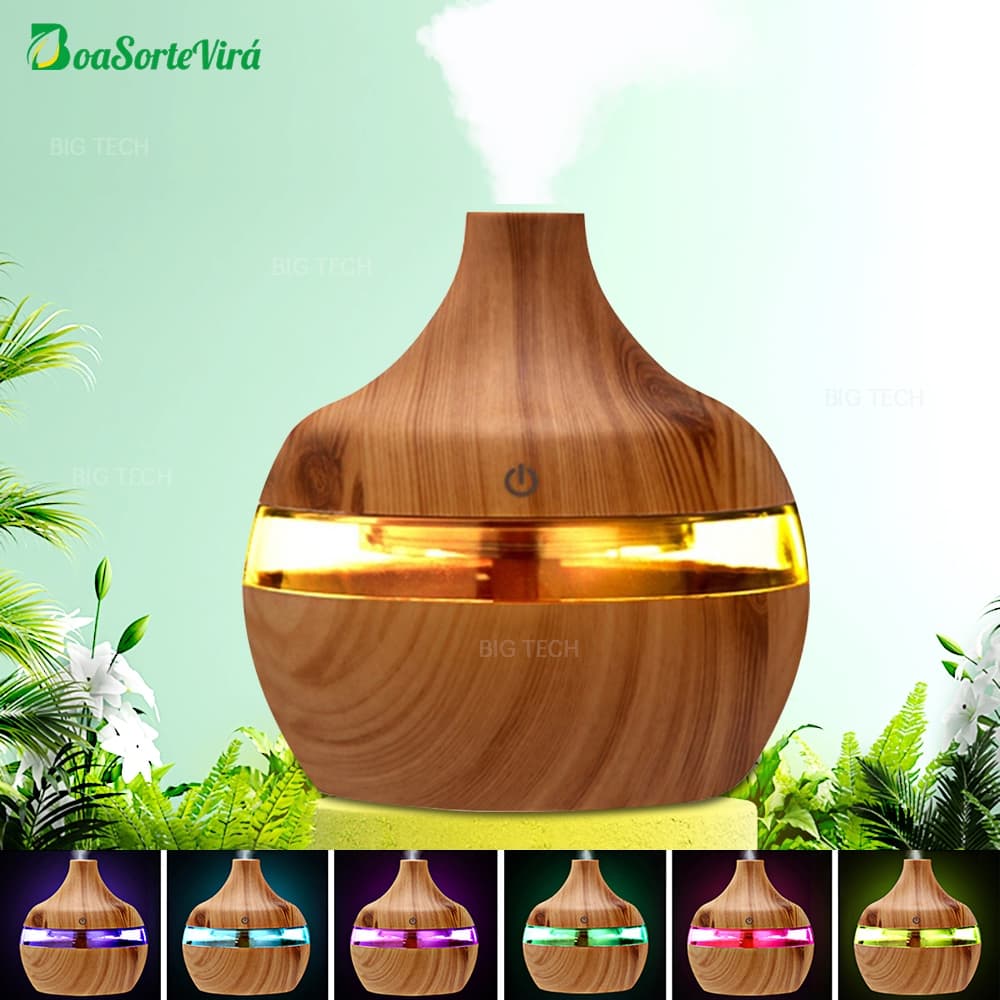 Umidificador De Ar Difusor Aromatizador De Ambiente USB LED Purificador Para Quarto Doméstico Portátil 300ml