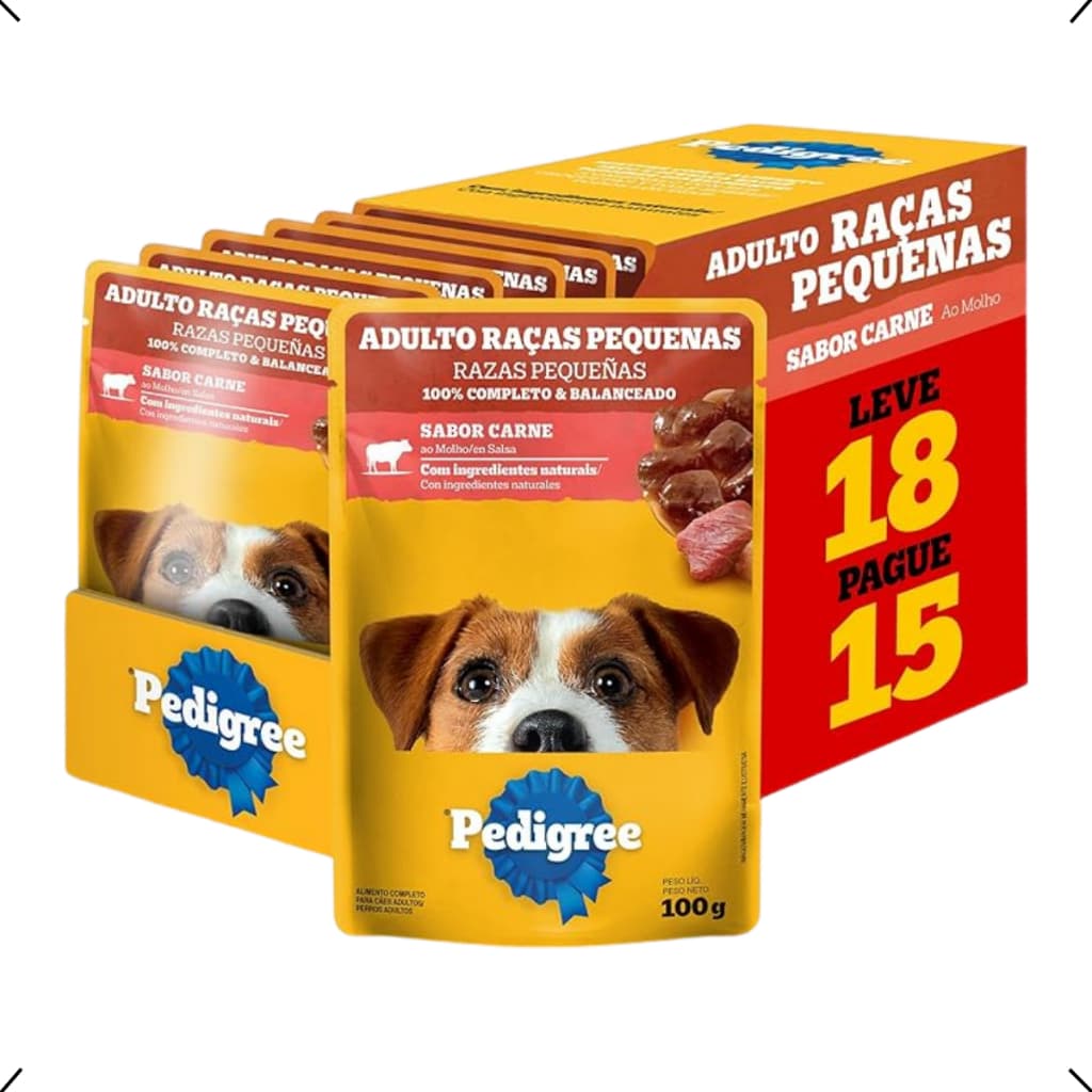 CAIXA SACHE PEDIGREE ADULTO RAÇA PEQUENA CARNE 100G 18UN