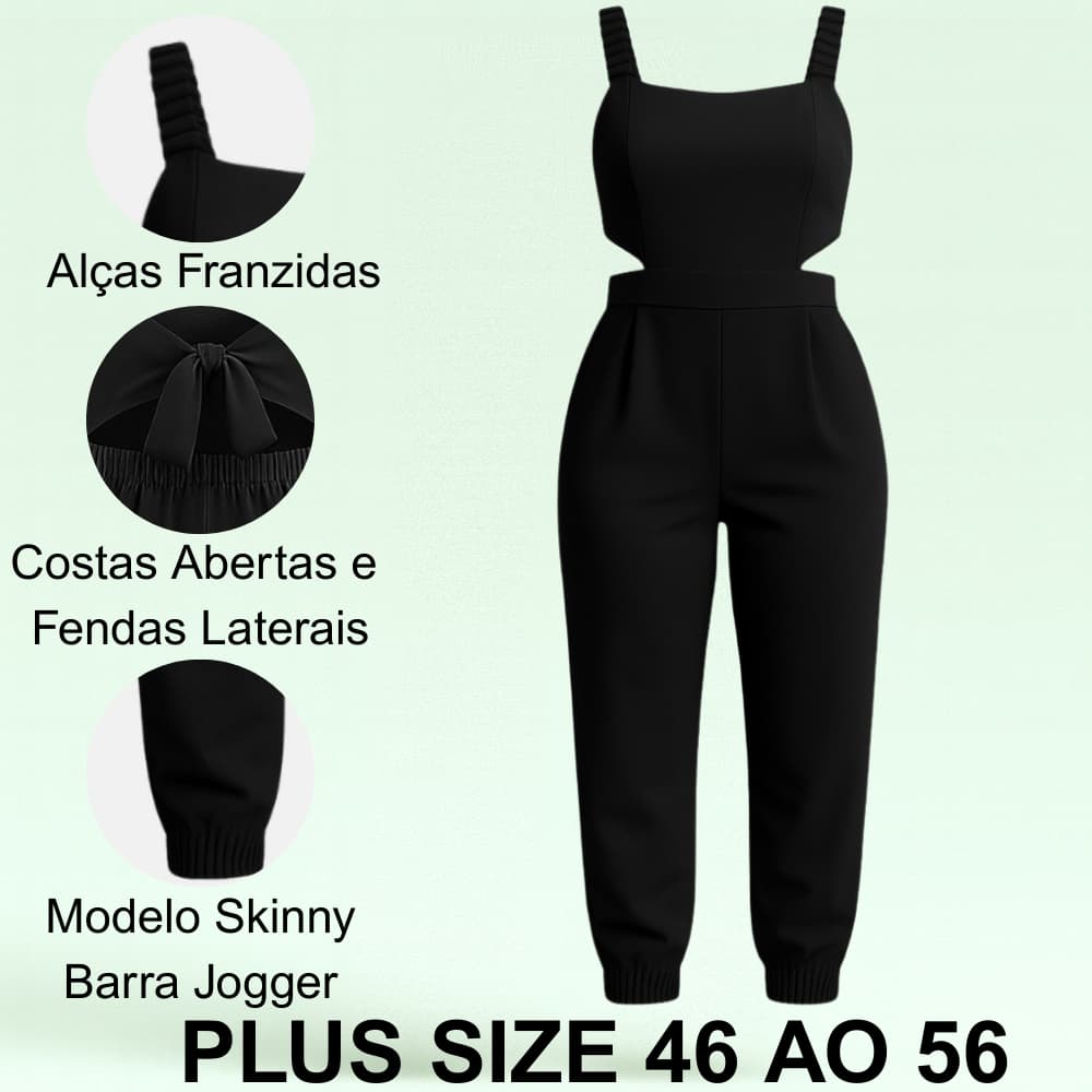 Macacão Longo Plus Size Skinny Tamanho Grande Valoriza as Curvas Elegante Moderno G1 G2 G3