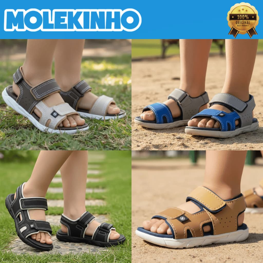 Sandália Papete Molekinho Escolar Menino Infantil Confo Napa Calce Fácil Autocolante 2135137 Original