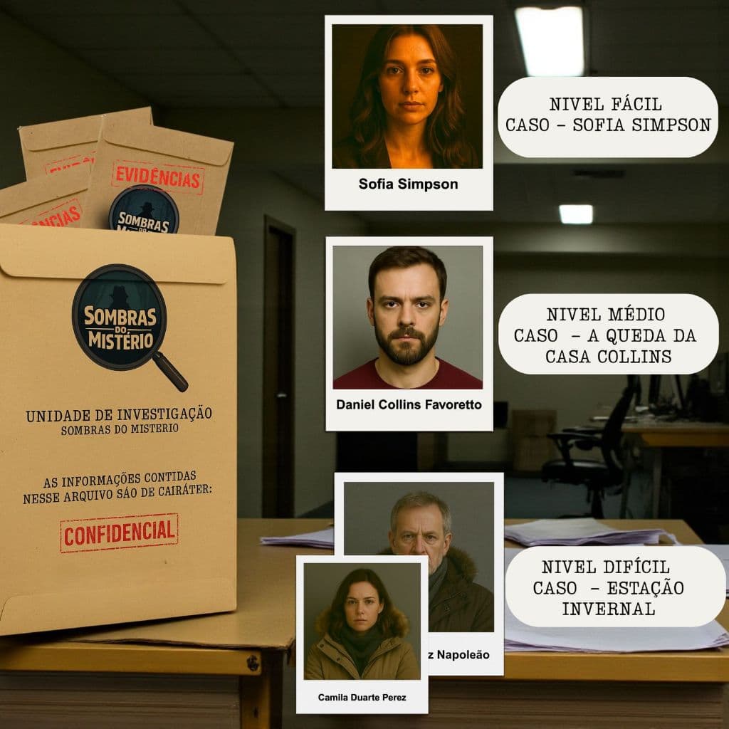 Kit 3 Jogos Detetive Casos Sombras do Mistério  Jogo Investigativo com Níveis de Dificuldade