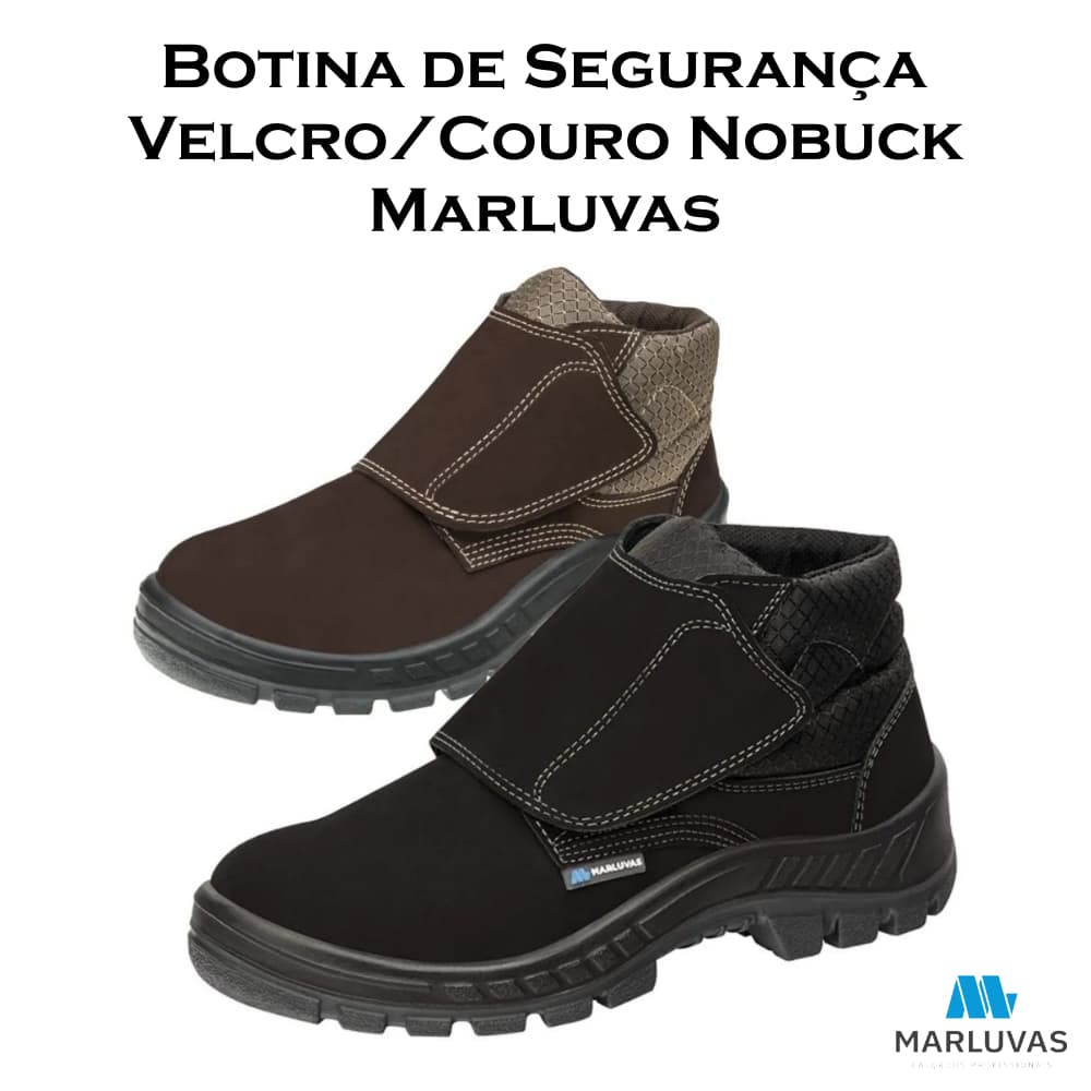 Bota Botina de Segurança Velcro Couro Nobuck Bico PVC Marluvas