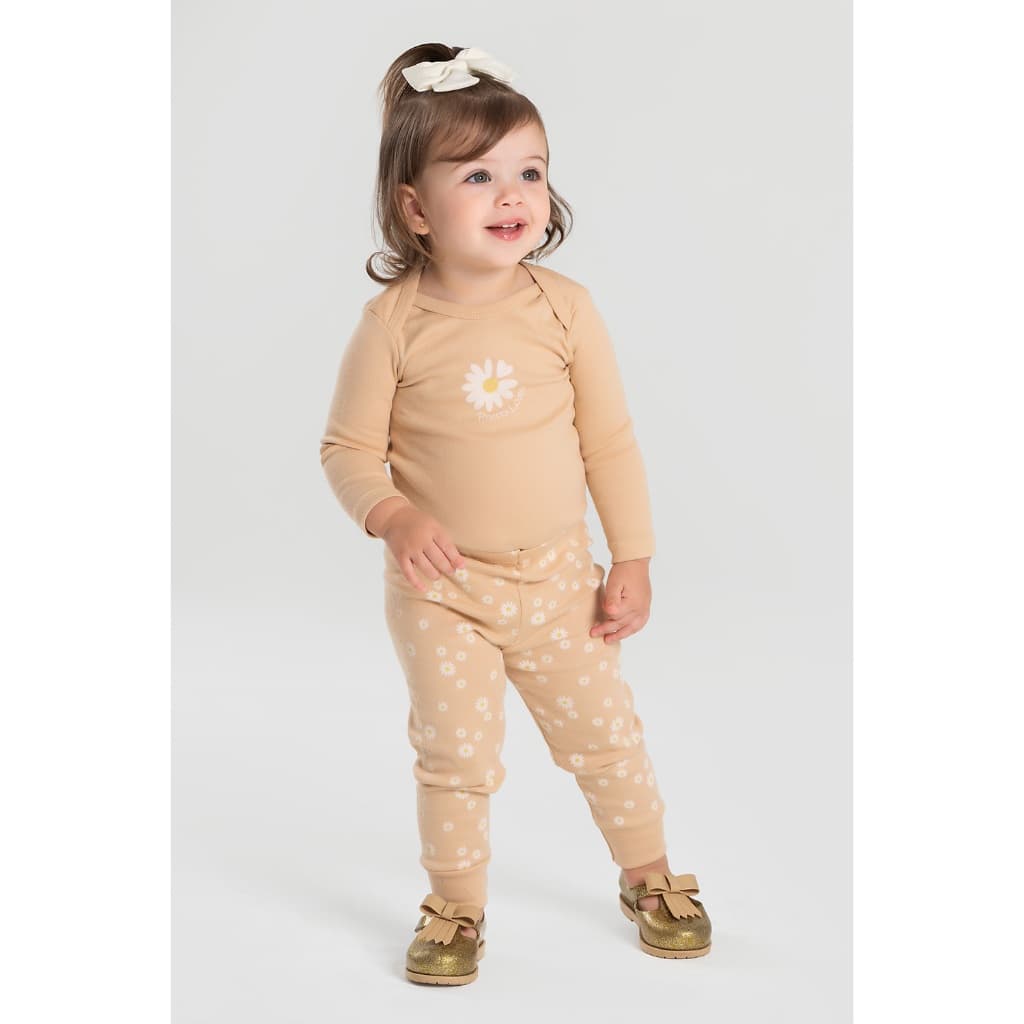 Conjunto Body Longo Menina 100% Algodão Confortável Toque Macio Veste Fácil