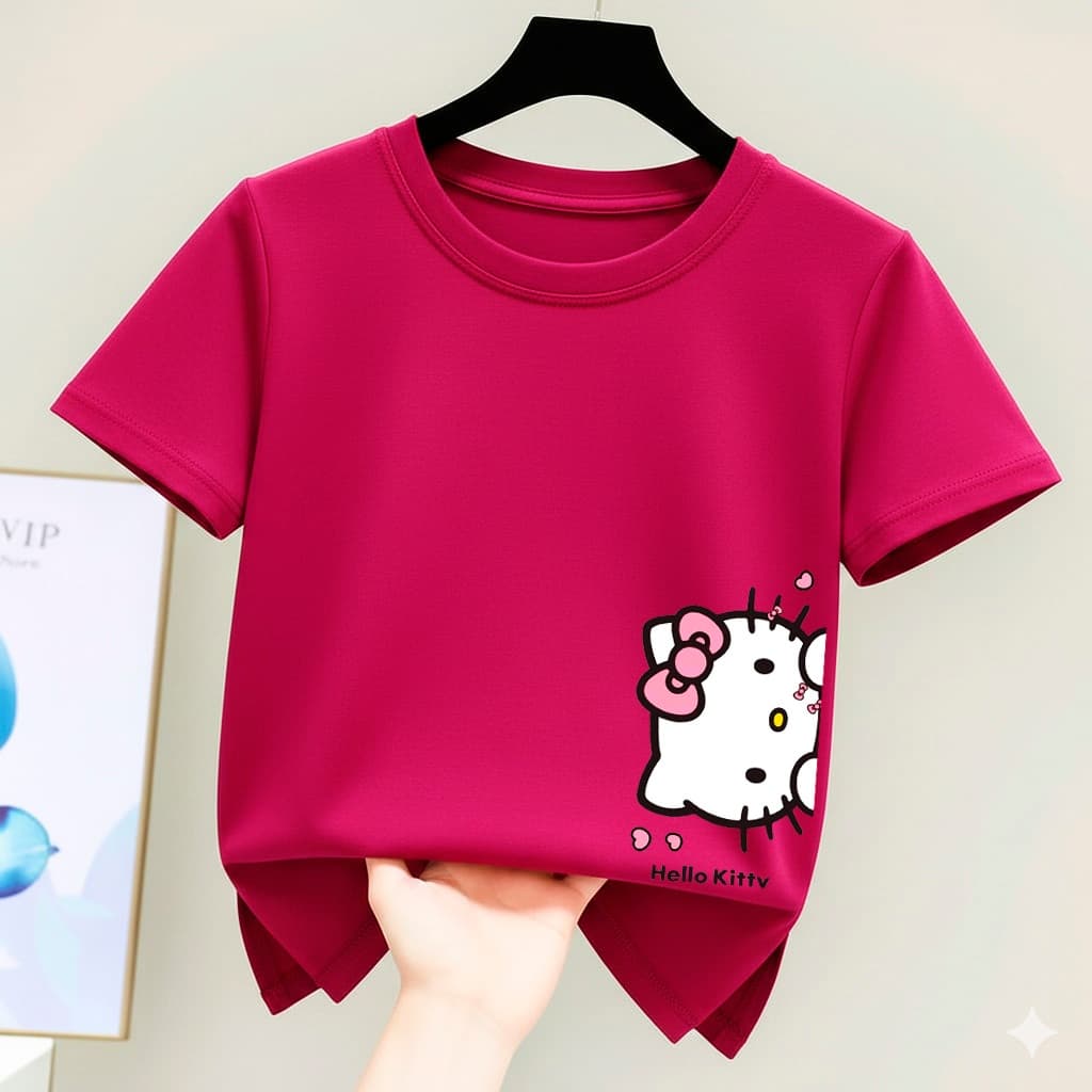 Camiseta De Algodão Infantil Feminina Hello Kitty Estampa Diferenciada