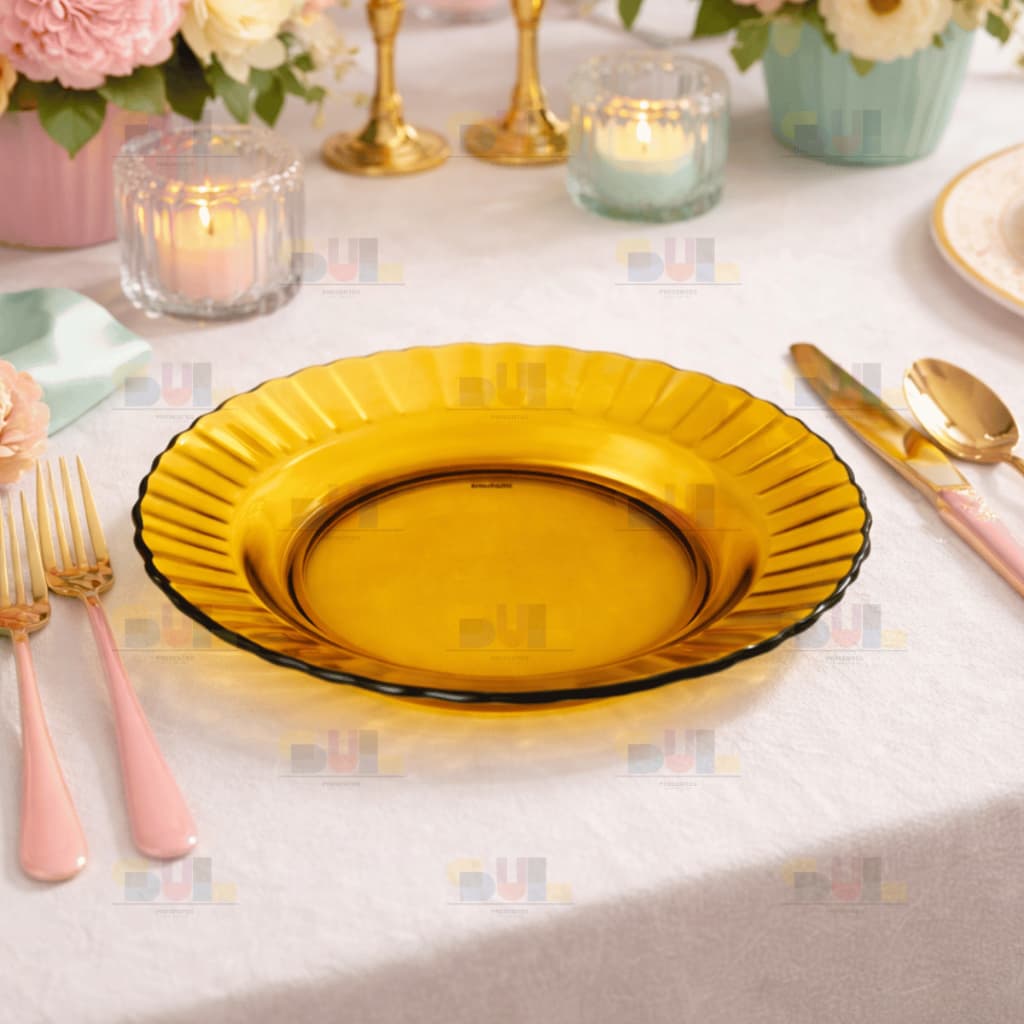 Jogo de Prato de VIDRO Pratos AMBAR TRABALHADO Escuro Marrom Mesa Cozinha Bufet Servir Louça