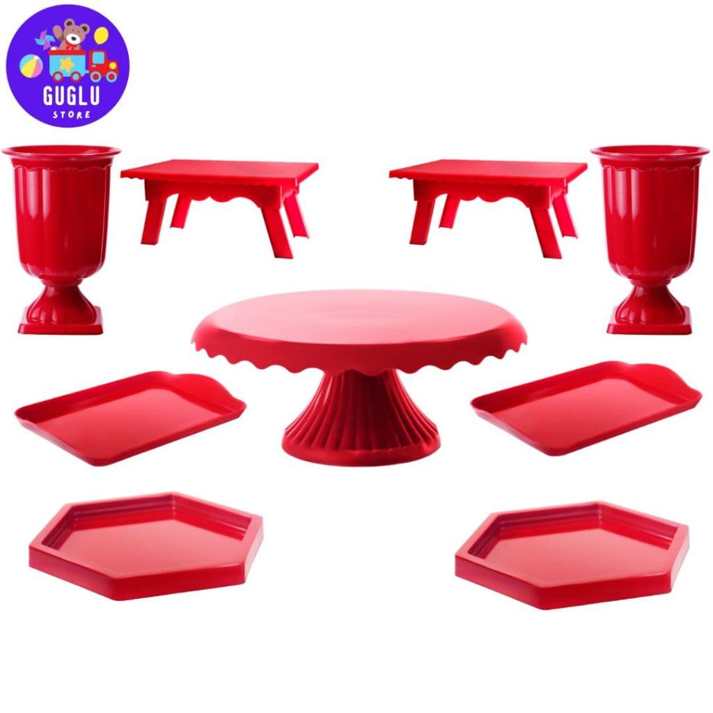 Kit Boleira Renda 19, 2 Vasos Gregos, 2 Mesinhas, 2 Sextavadinhas, 2 Bandejas 20x13 - Diversas Cores