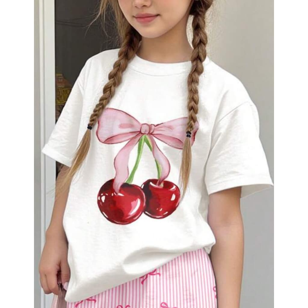 Roupa Infantil Menina Blusinha Estampada Cherry Modinha Shopping Camiseta Luxo Algodão Manga Curta