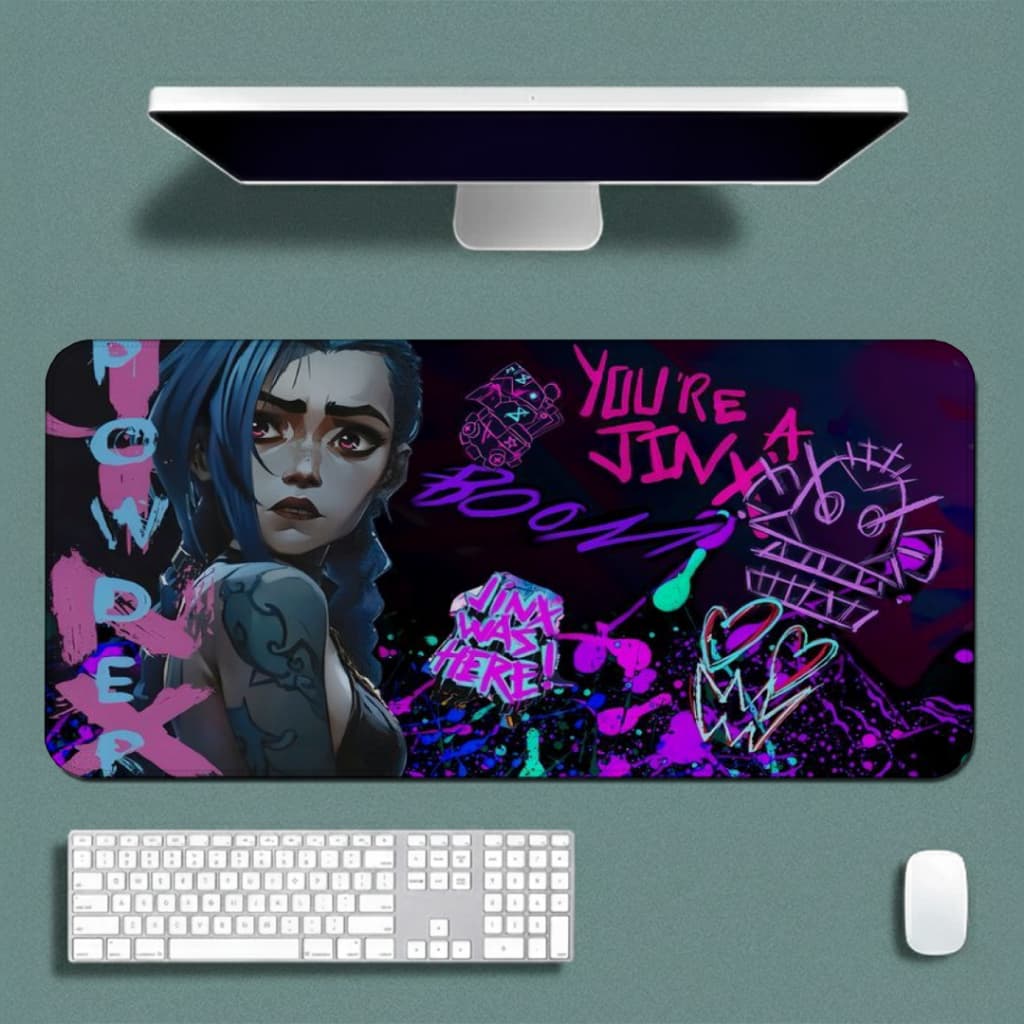 MousePad Speed Gamer Antiderrapante Bordas Costuradas Confortavel Liso Com Estampa De Arcane Jinx Com Varios Tamanhos
