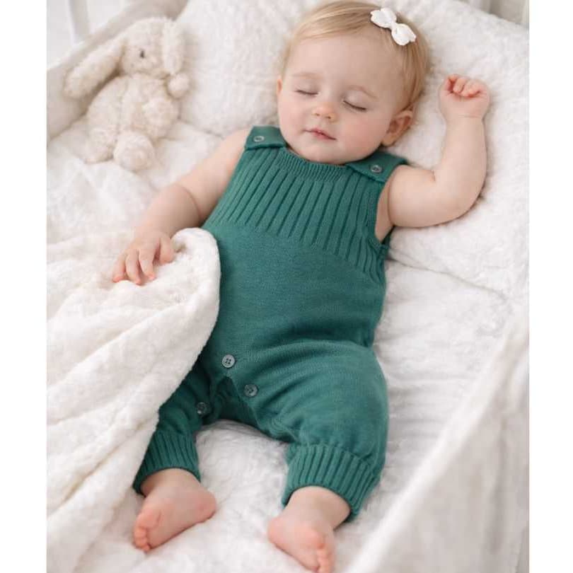 Macacão Jardineira Bebê Tricô Liso Romper Vira Pé Menina Menino Saída Maternidade Recém Nascido