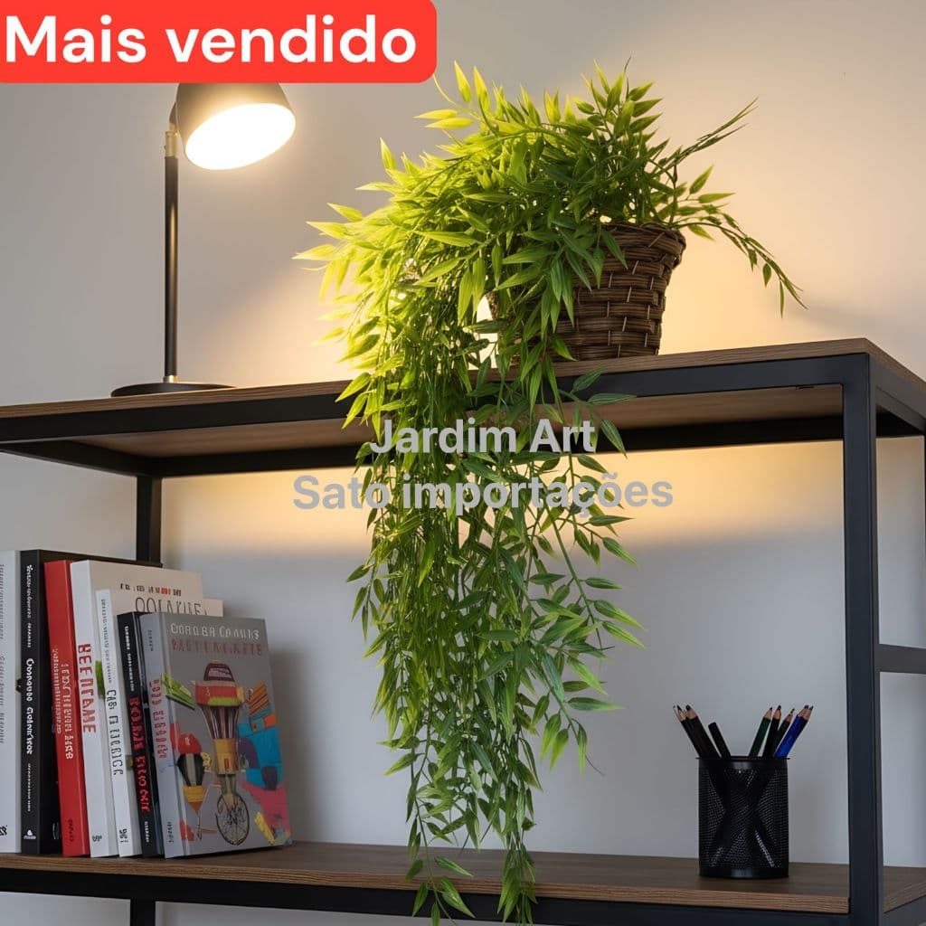 Planta Artificial falsa Pendente de Bambu com Vaso Trançado Decorativo PT11