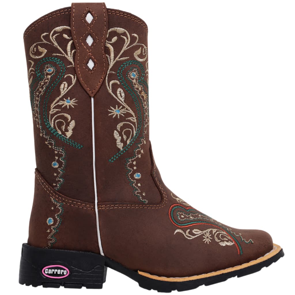 Bota Infantil Texana em Couro Bico Quadrado Moda Country Meninas