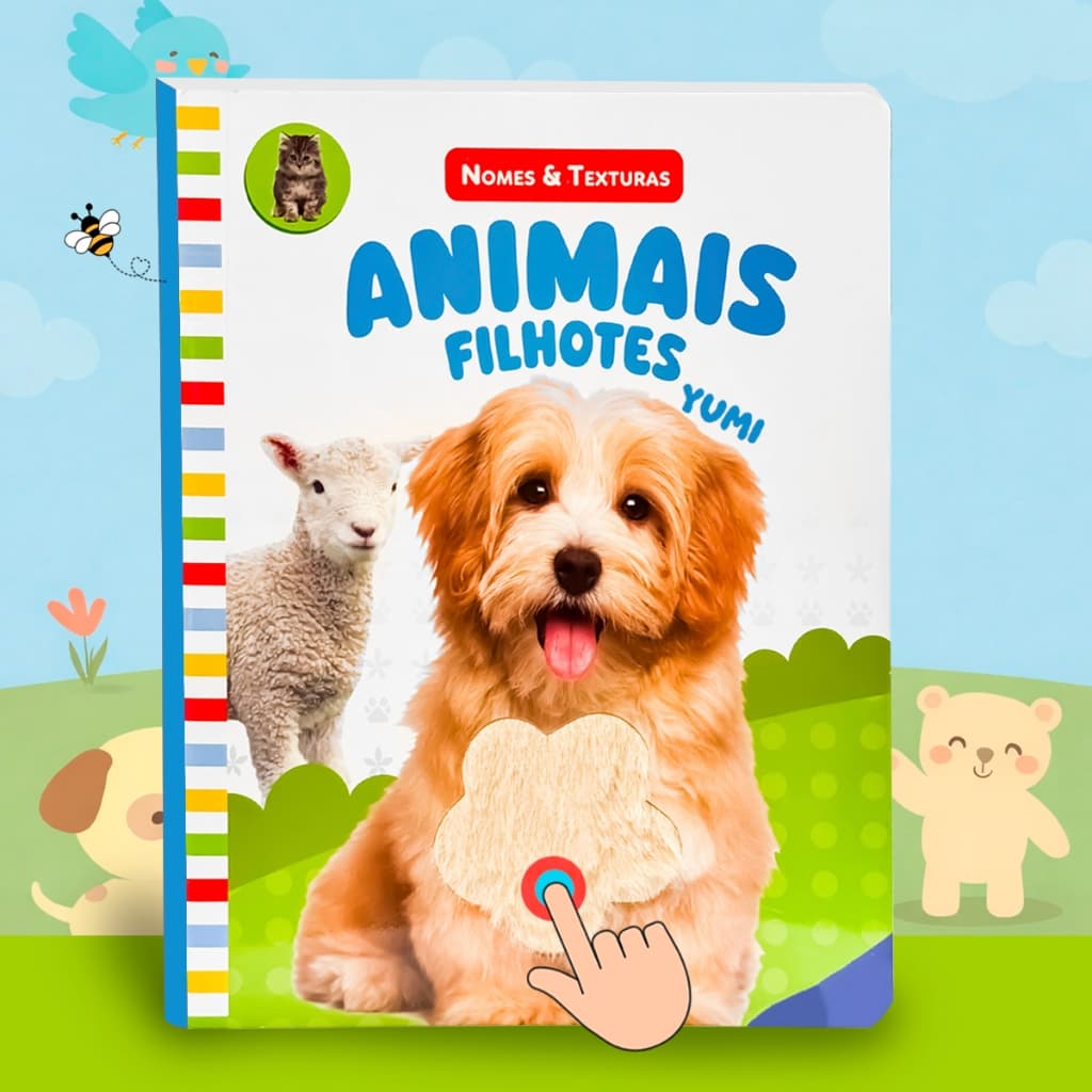 Livro Infantil Bebê Toque e Sinta Animais Filhotes Livro Sensorial Texturas Realistas Premium