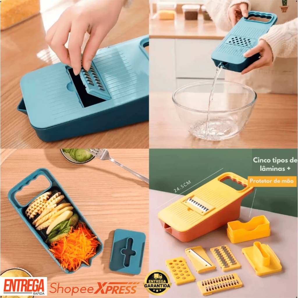 Aparelho Fatiador Cortador Ralador de Legumes 5 em 1 Multifuncional com Reservatório