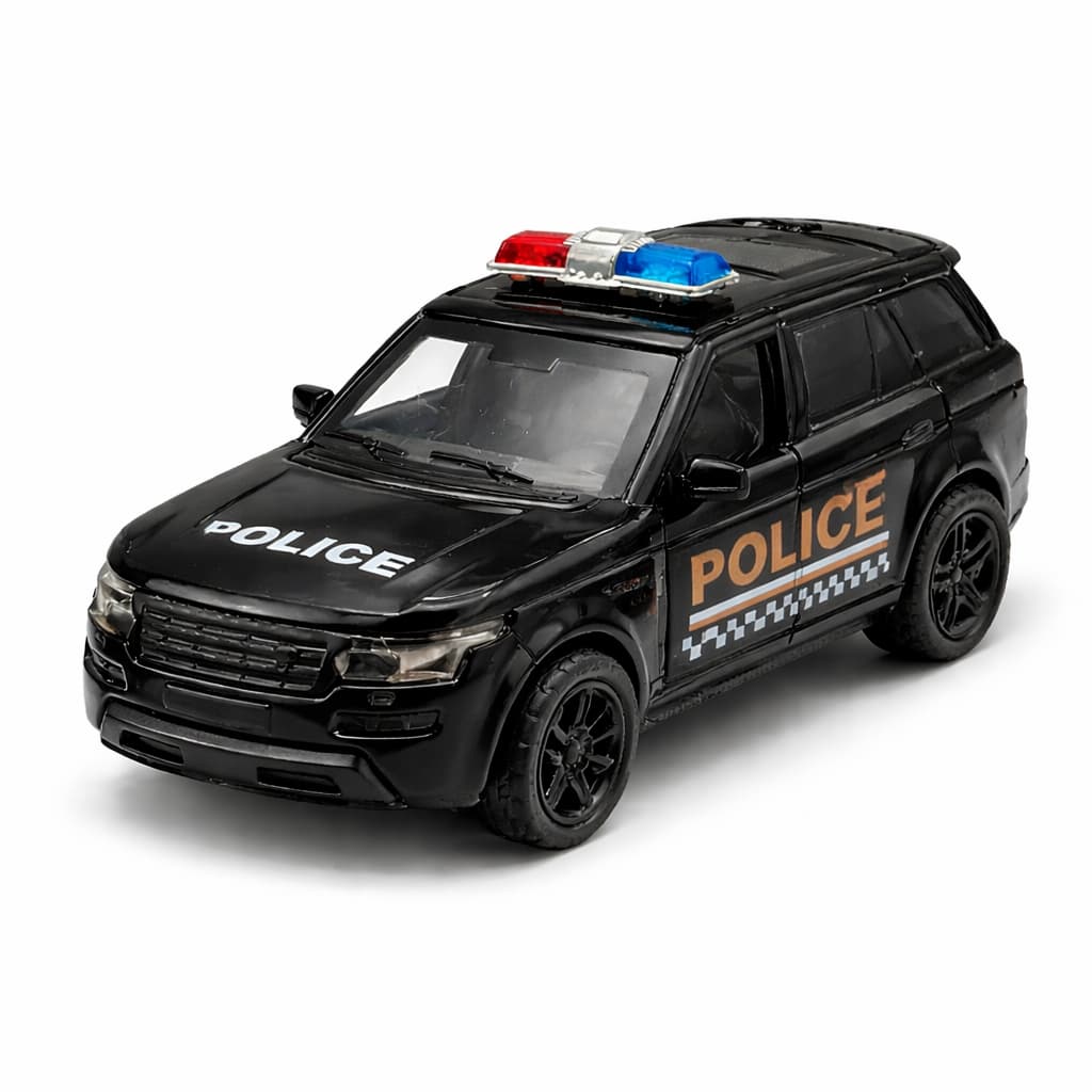 Miniatura Range Rover Polícia Escala 1:38 SUV Metal Com Fricção Abre Portas Realista e Colecionável