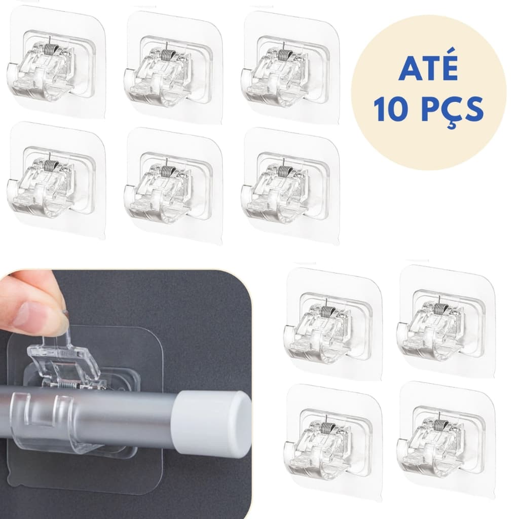 Kit Ganchos Adesivos Suporte Varão para Trilho Cortina Cozinha Banheiro Pendurar Sem furar Parede