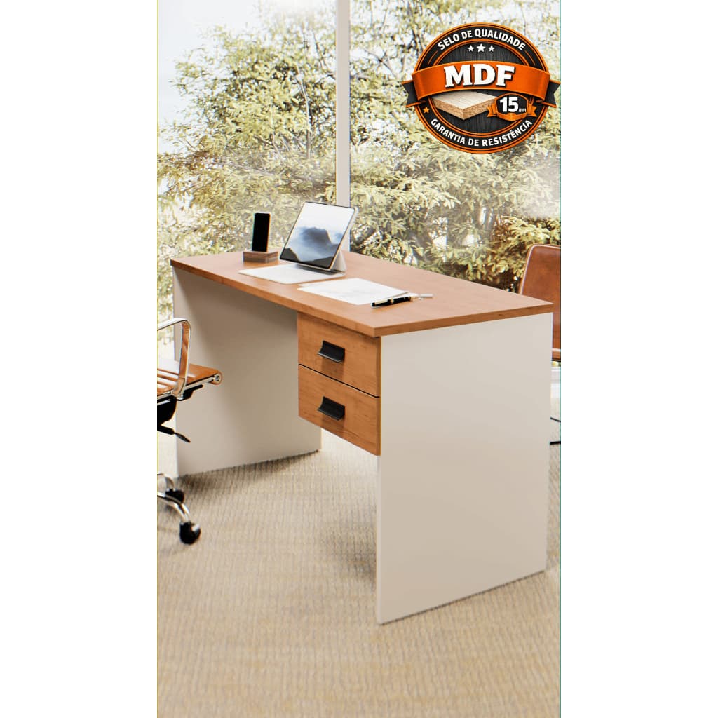 Escrivaninha Home Office Londres Com 2 Gavetas Mesa De Computador Para Estudo E Trabalho Moderna