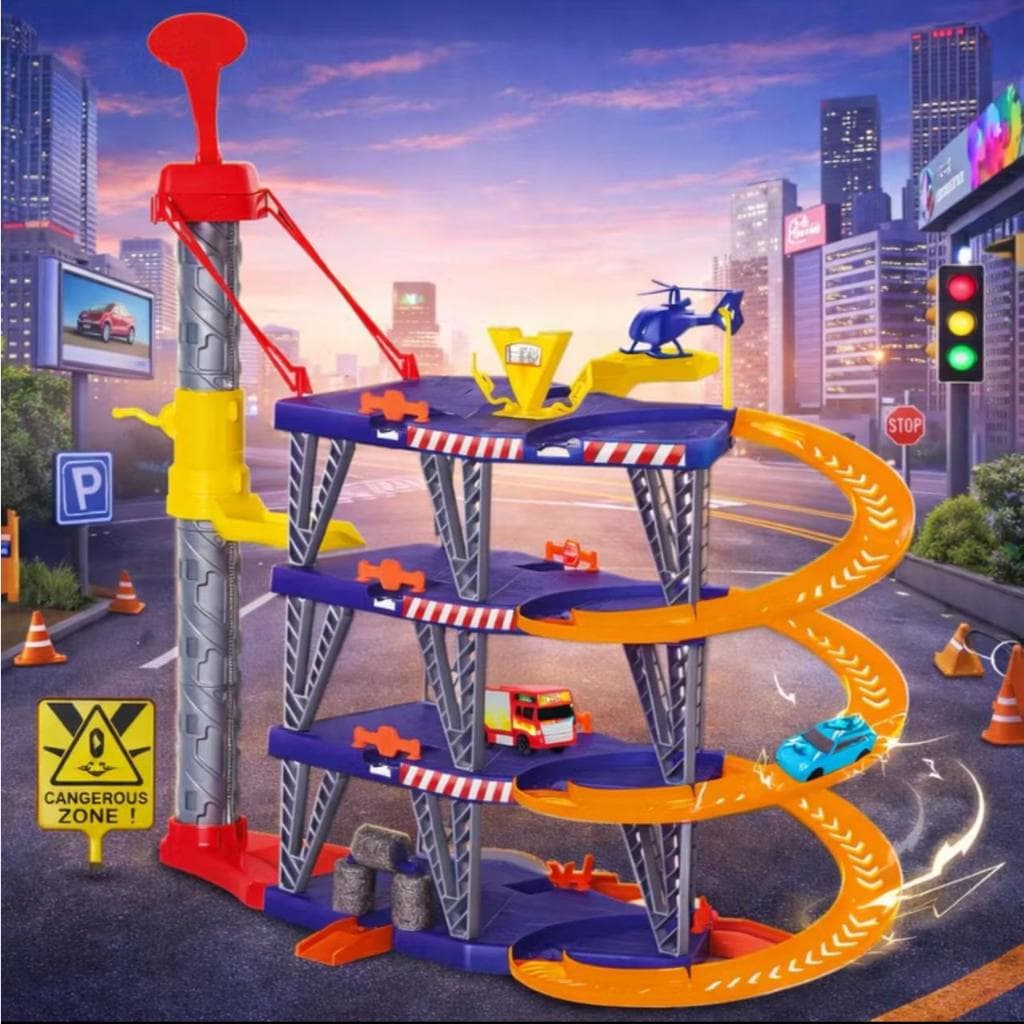 Mega Parking Elevador Pista Radical C/ Carrinho e Helicóptero - Posto Lava Rápido