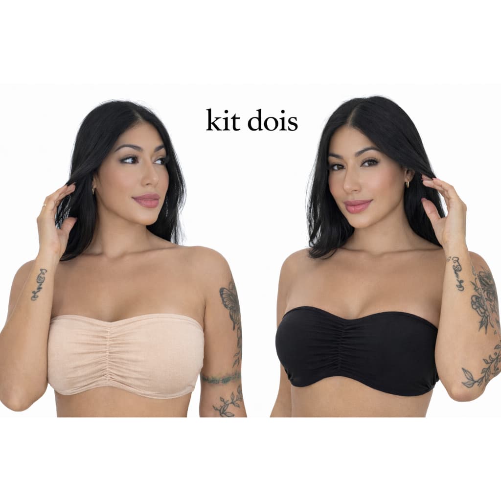Kit 2 Sutiã BUSTIE Top Faixa Sem Alça Tomara Que Caia Com Bojo Removível