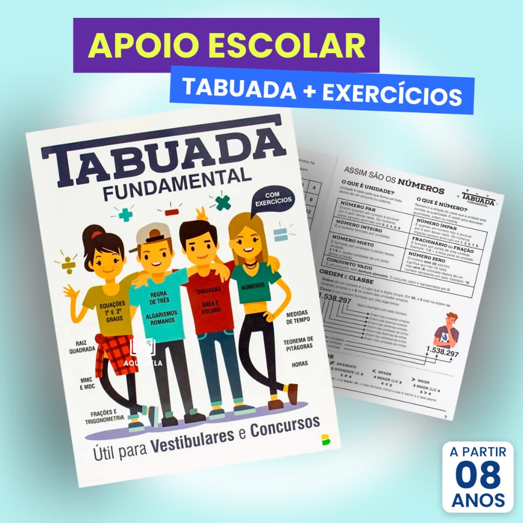 Tabuada Fundamental Livro de Apoio Material Escolar - Infantil Completa com Operações e Exercícios
