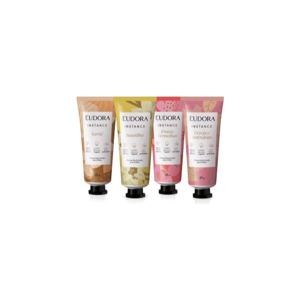 Eudora Cremes para Mãos Instance 30g | Baunilha | Frutas Vermelhas | Rosa Absoluta | Cereja e Amêndoas | Karité |
