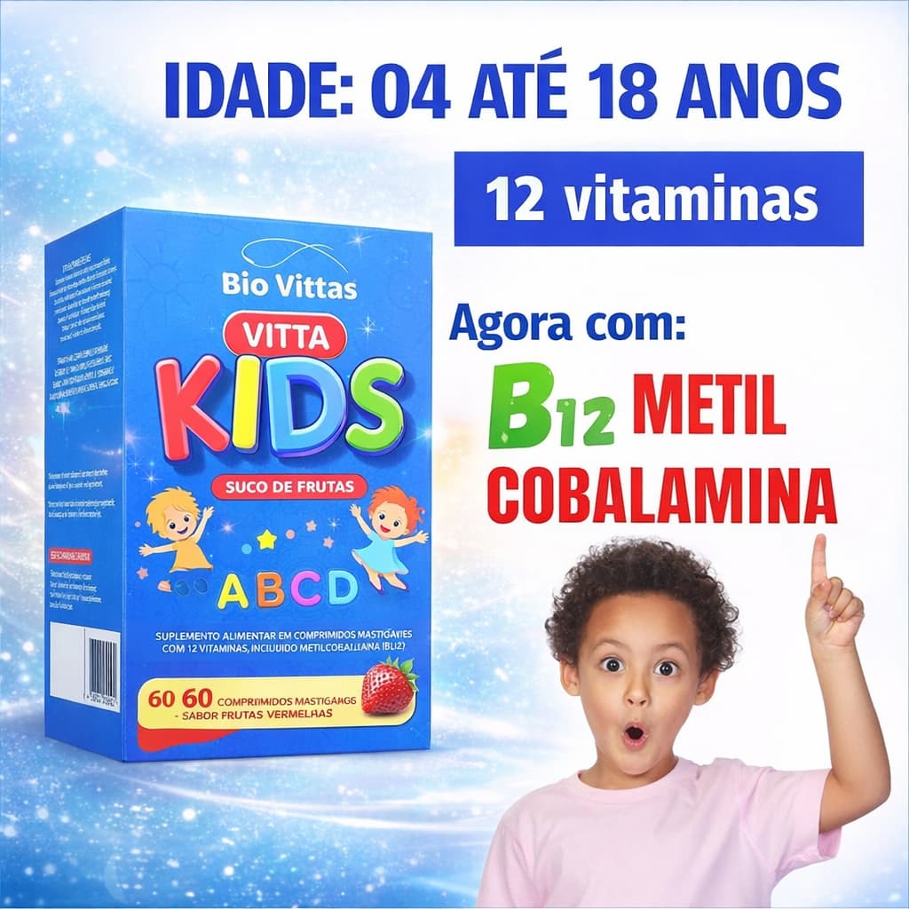 Vitamina Infantil Completa KIDS + B12 Metilcobalamina VITTA KIDS  Melhor Vitamina Para Crianças e Jovens