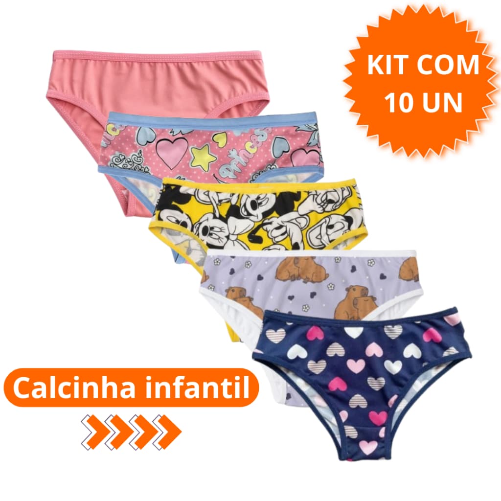 Kit 10 Calcinhas infantil Criança Menina Bebê Forro Algodão Segura Fralda Promoção